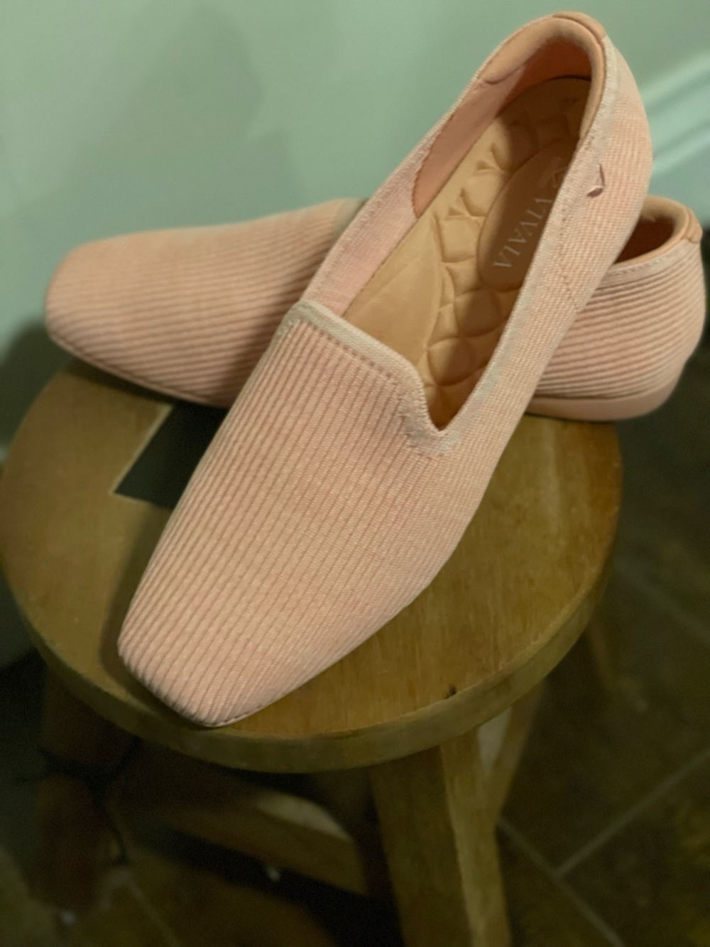 Soft Peach Pink Corduroy Slip-On Loafers